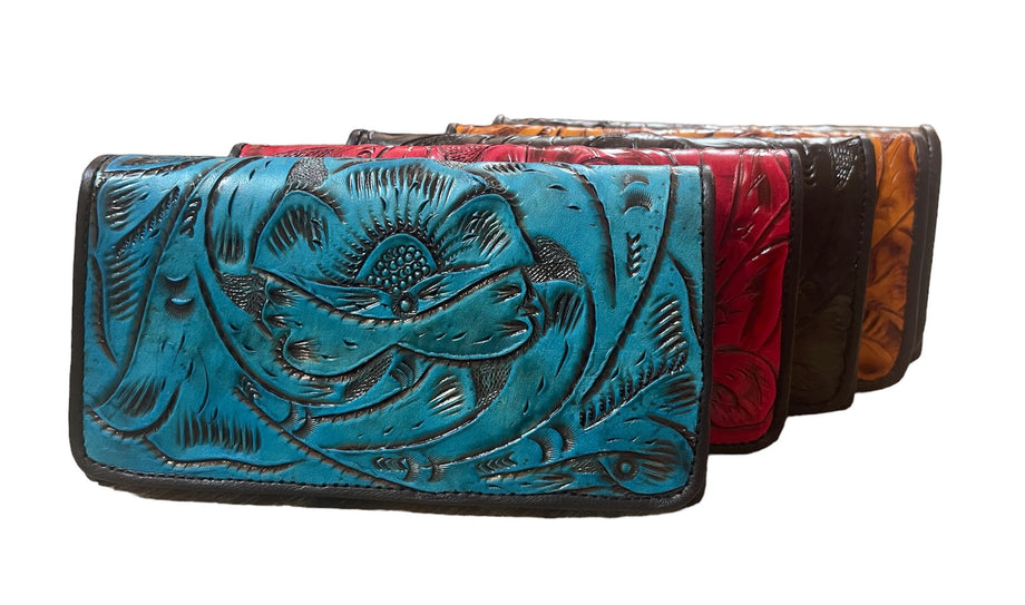 Tooled Leather Tote - Choice of Colors Blue Turquoise