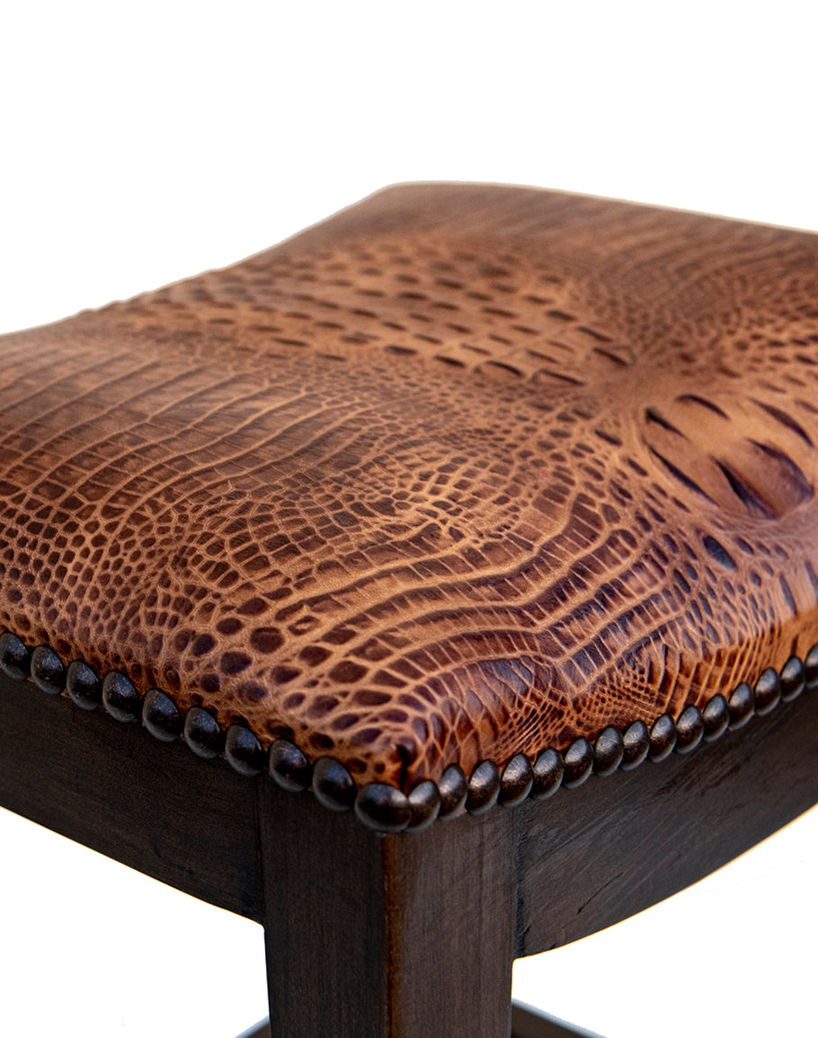 Ivory Croc Saddle Stool, Leather