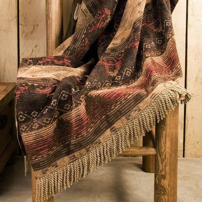 Sierra Red, Brown & Tan Chenille Throw Blanket in close look from HiEnd Accents