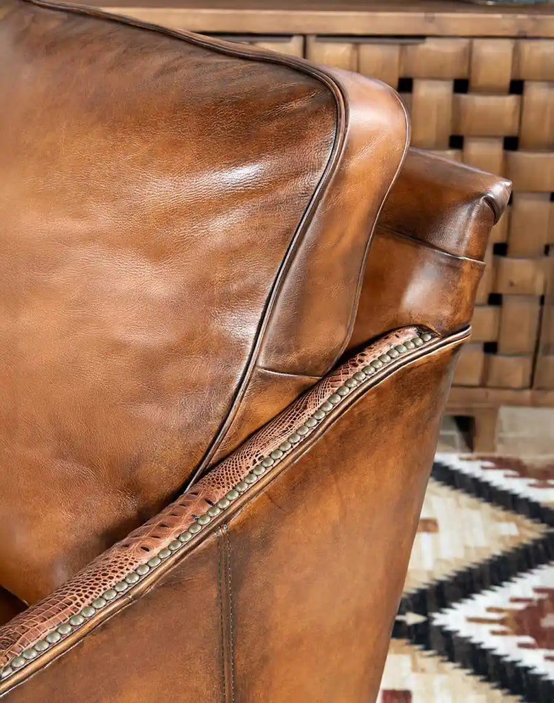 Close-up of the down-filled back cushion on the Allie Calexico Swivel Glider, designed for luxurious support.