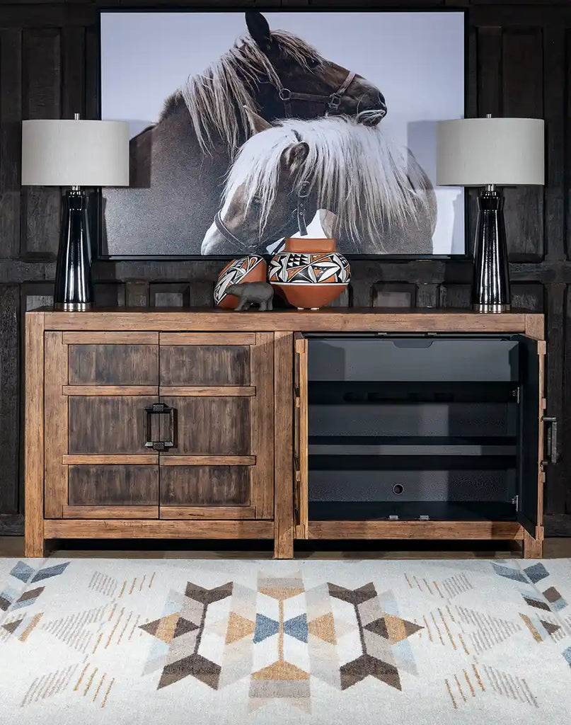 A detailed view of the Amarillo Buffet’s drawers and cabinets, emphasizing the intricate woodwork and smooth finishes.