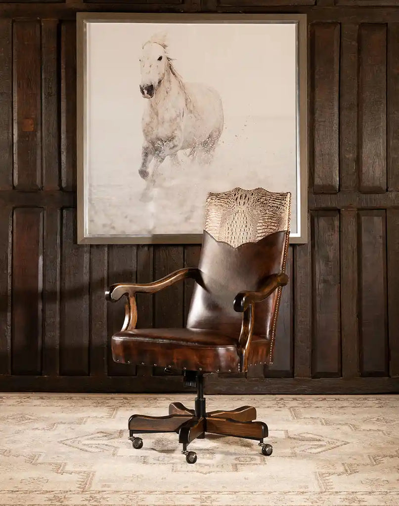 Side profile of the Arianna Office Chair showcasing its elegant design and luxurious leather upholstery.