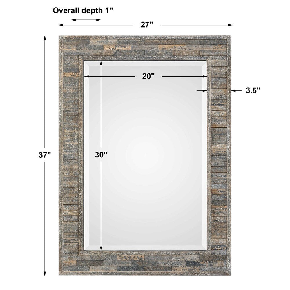 Austin Pine Mirror with a handcrafted frame in natural earthy tones, accented by dark slate distressing.