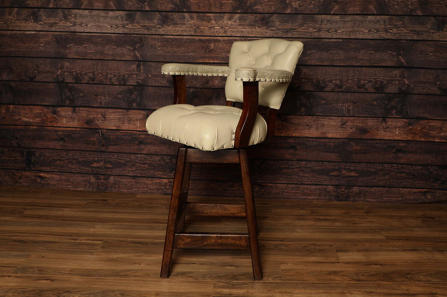 Beige Tufted and Embossed Leather Swivel Barstool Western Passion