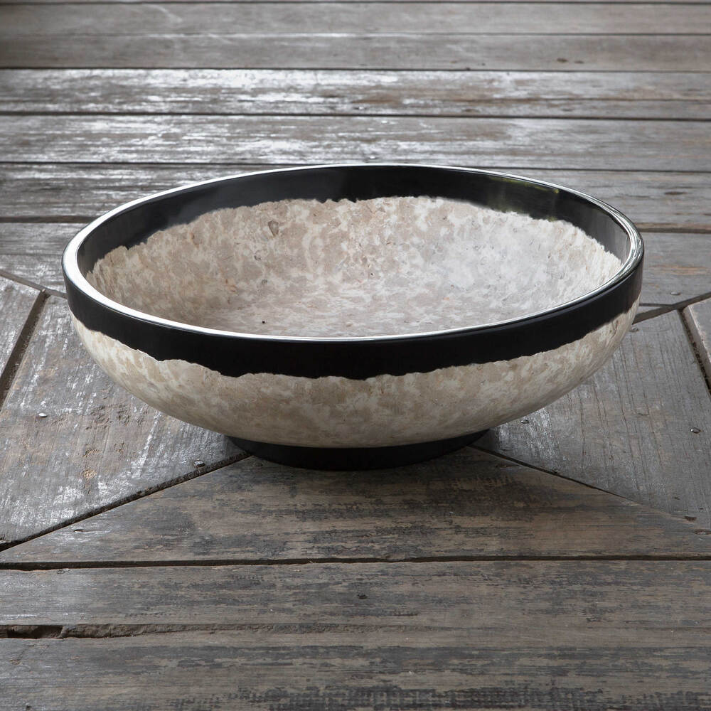 Handcrafted Black Rastica Bowl featuring a terrazzo design and sleek black coral rim.