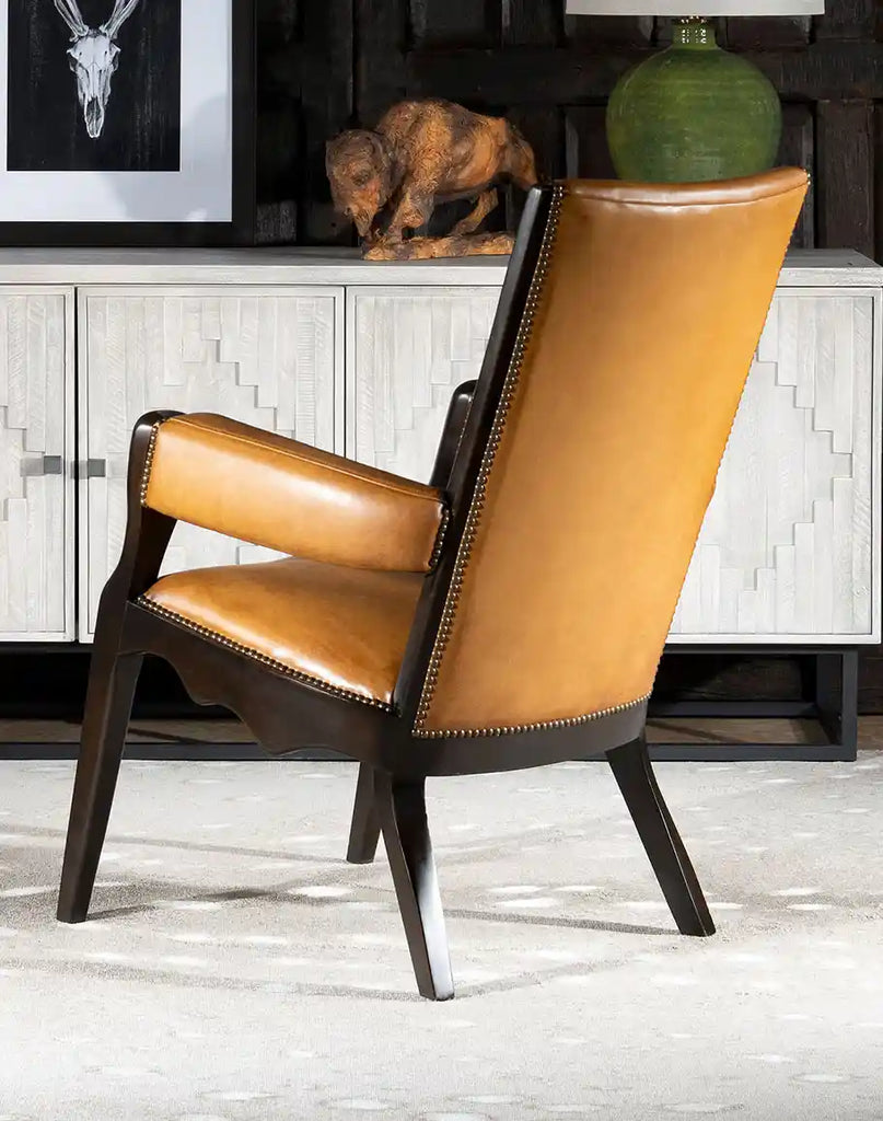 A back view of the Boleyn Leather Chair, featuring its seamless stitching and durable construction.