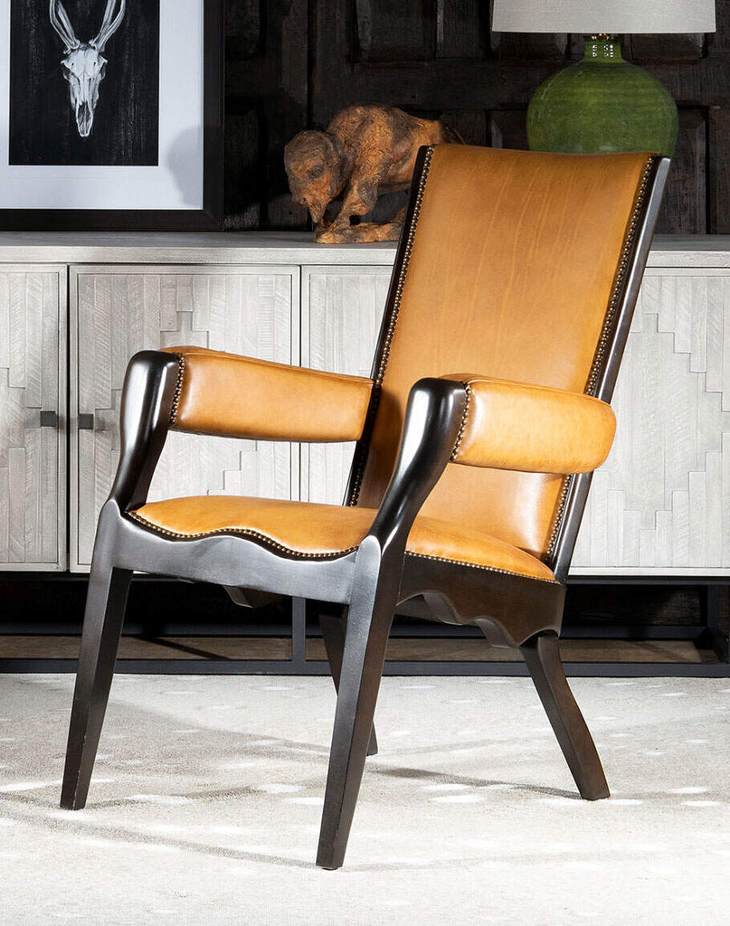 Boleyn Leather Chair showcasing its artisan-crafted leather upholstery and modern rustic design.