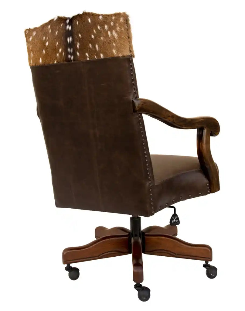 Rear view of the Bowie Axis Dark Brown Desk Chair showcasing its elegant leather finish and durable construction.