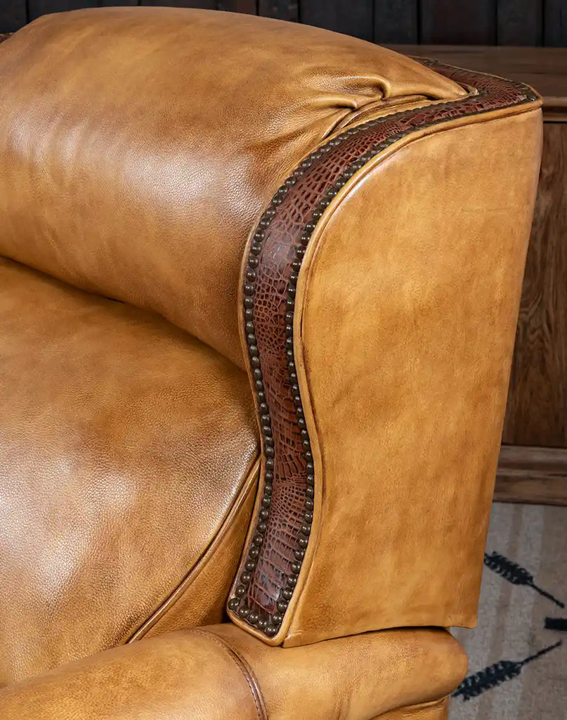 Detailed view of the bustle back cushioning on the Bravo Westworth Recliner, providing superior neck and lumbar support.