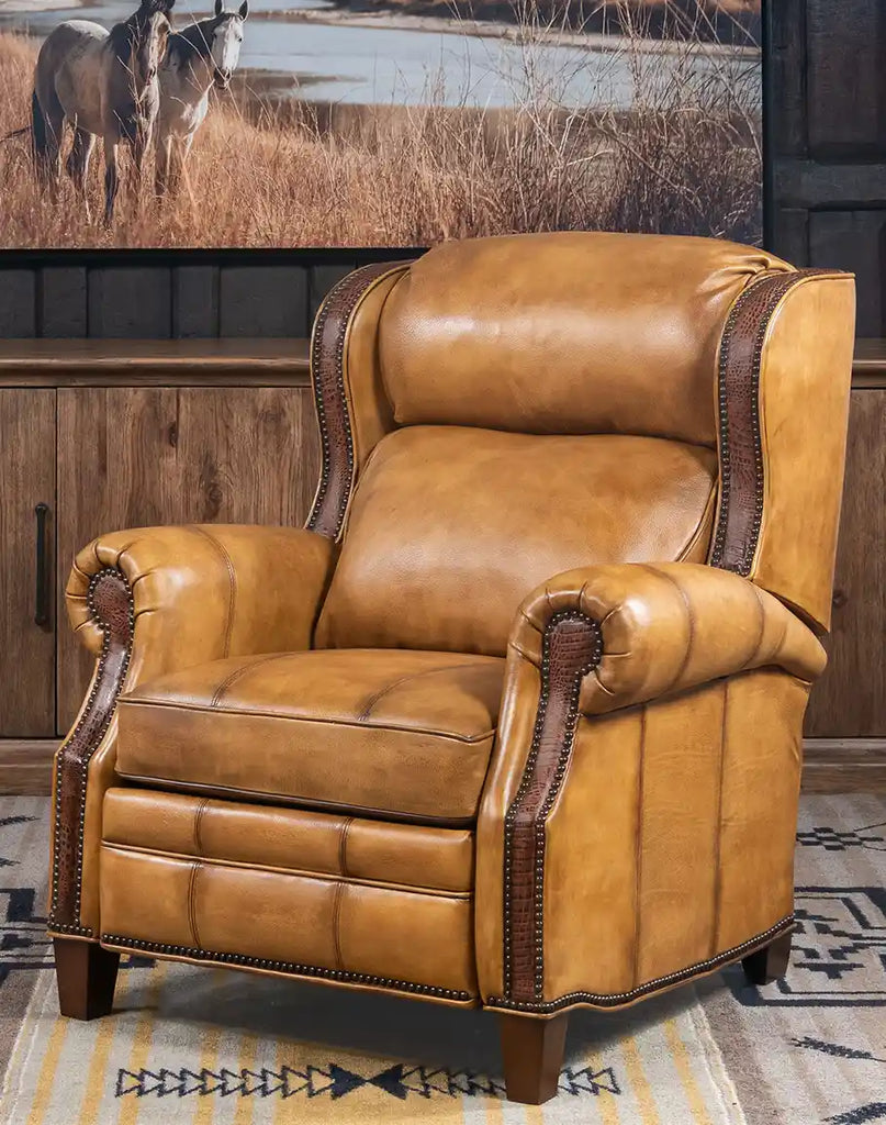 Bravo Westworth Recliner showcasing its hand-burnished full-grain leather and classic Western design.