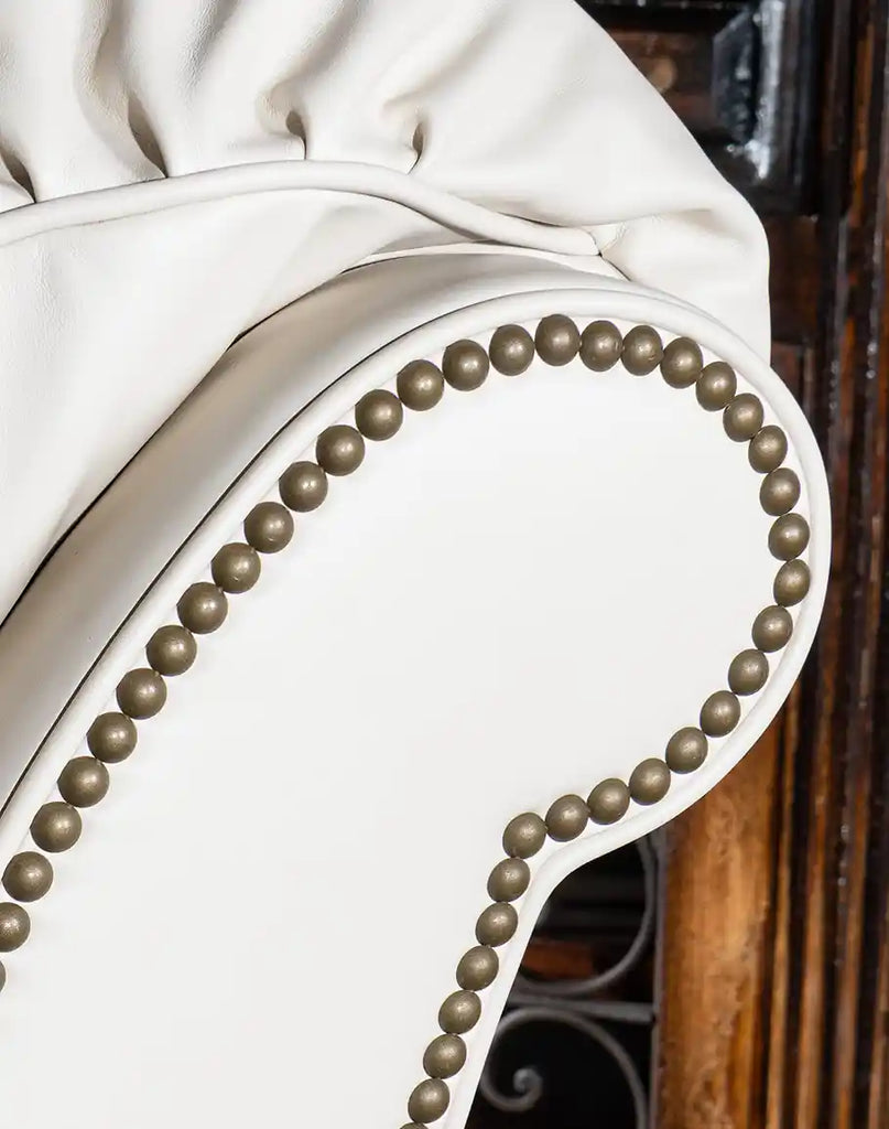 Close-up of the nail tack detail on the Carlton Recliner, showcasing the elegant craftsmanship and classic design.