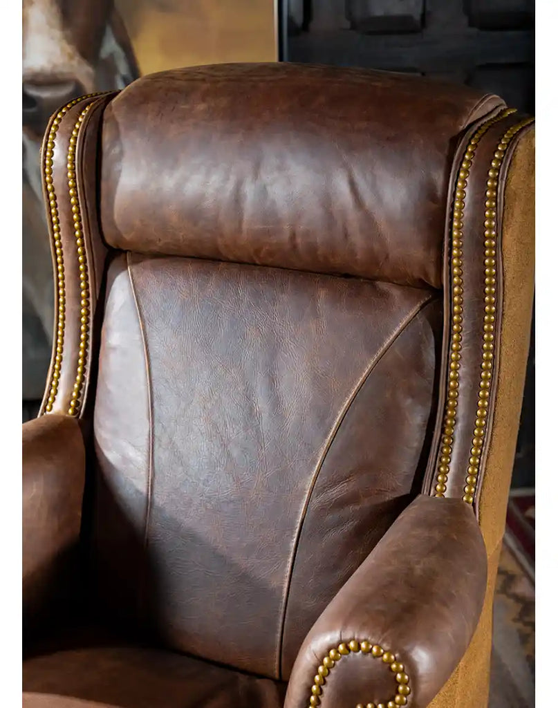 Image highlighting the bustle back design of the Chestnut Brown True Grit Executive Desk Chair offering optimal head and neck support.