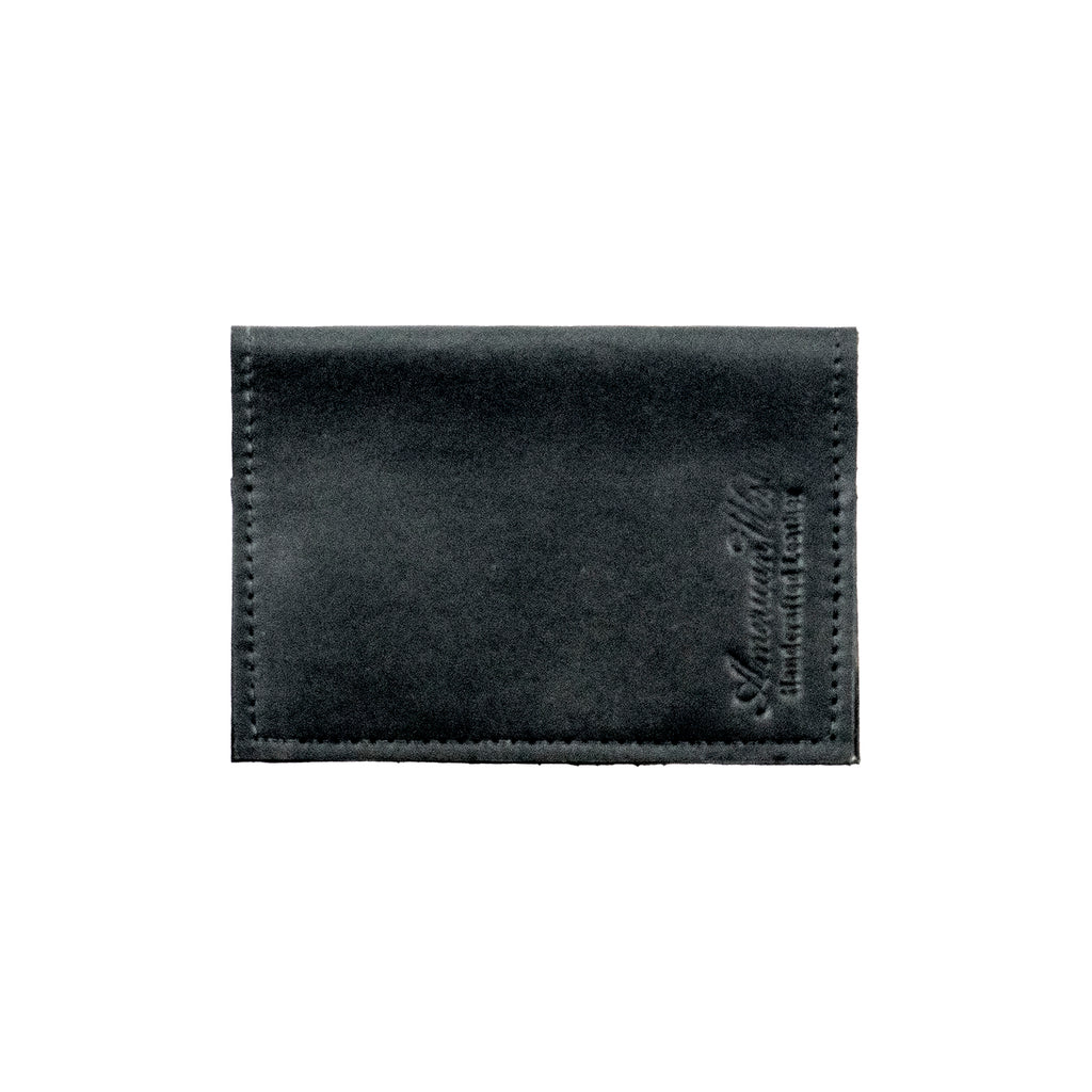 back of black leather passport holder