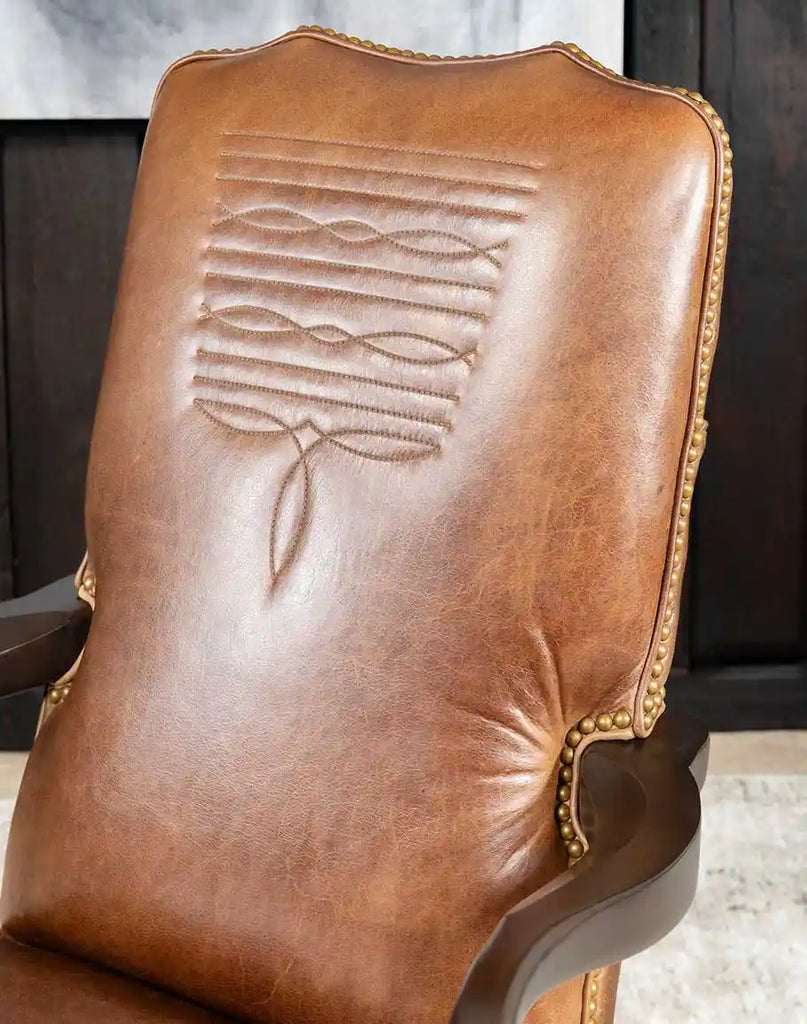 Detailed close-up of the boot-stitch design on the backrest of the Baileys Boot Stitch Office Chair, adding elegance to the chair's design.