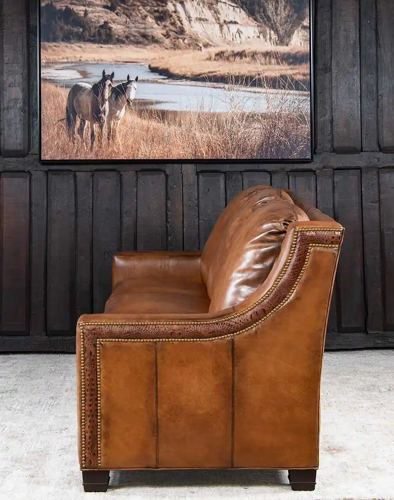 Side profile of the Colorado Leather Sofa showcasing its straight-line design and premium leather construction.