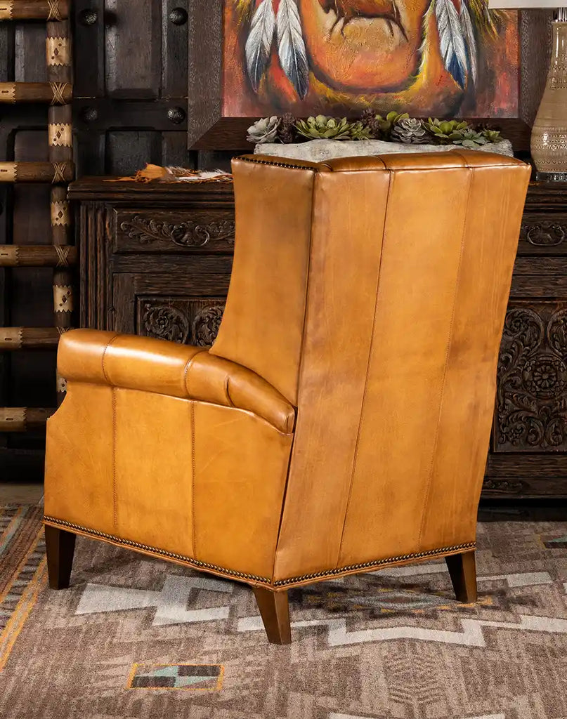 Rear image showing the tailored back and craftsmanship of the Dakota Saddle Recliner.