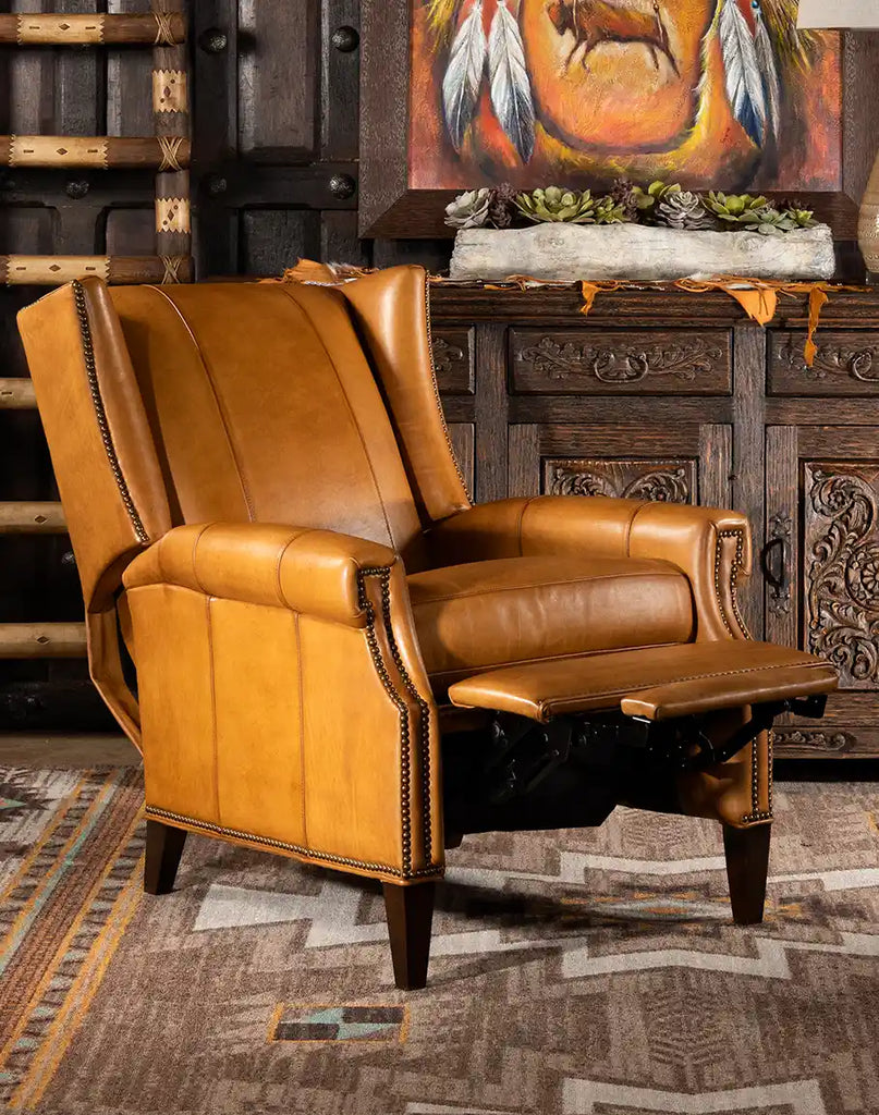 Detailed image focusing on the reclining mechanism of the Dakota Saddle Recliner, highlighting its functionality.