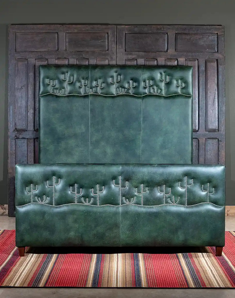 A detailed view of the wooden legs of the Dark Green Cacti Bed, highlighting their sturdy build and refined finish.