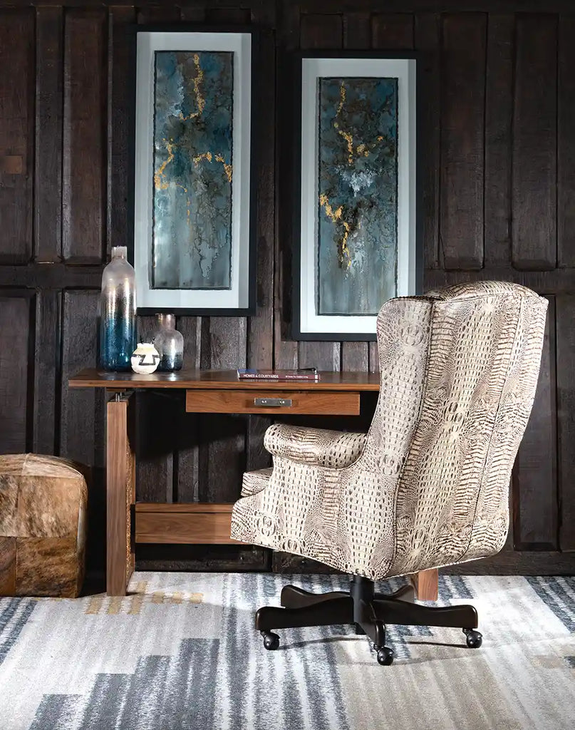 Rear view of the Elise Executive Desk Chair, showcasing its handcrafted finish and high-quality materials.