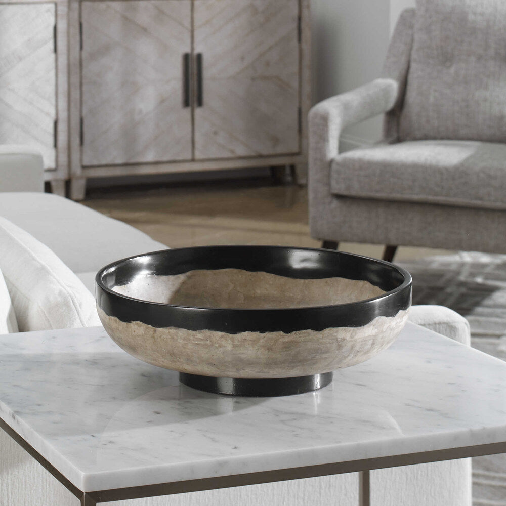 Decorative Black Rastica Bowl with artistic terrazzo details and resin accents.