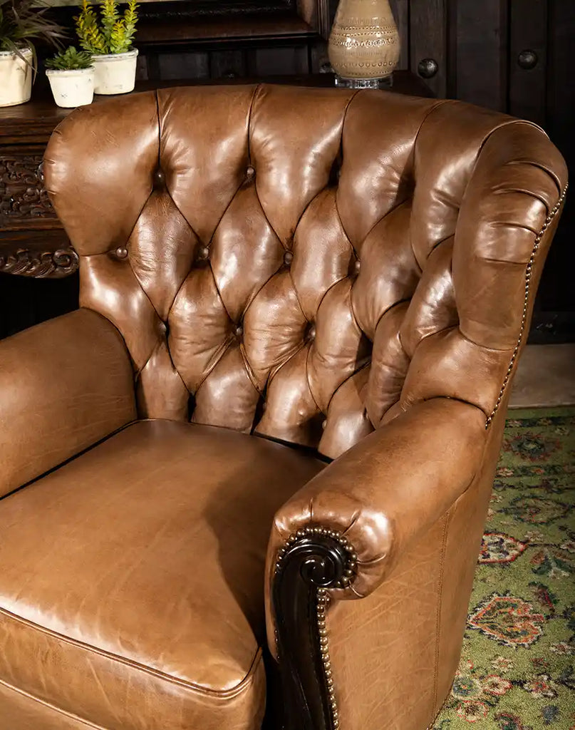 Image highlighting the comfortable, plush seat cushion of the Hector Tufted Leather Chair.