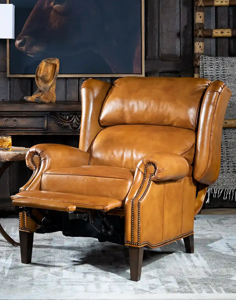 Hollywood Leather Recliner in a fully reclined position, providing ultimate comfort and relaxation.