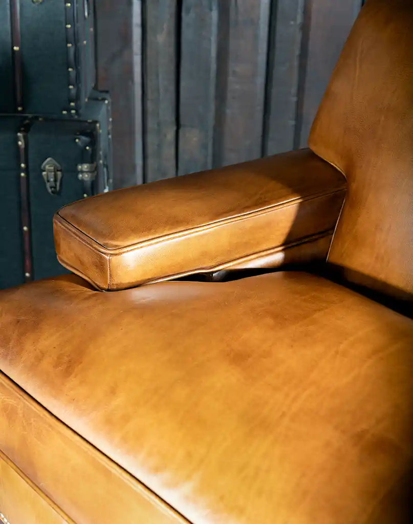 Close-up of the expertly crafted seat on the Jaxon Leather Chair, offering superior comfort and durability.