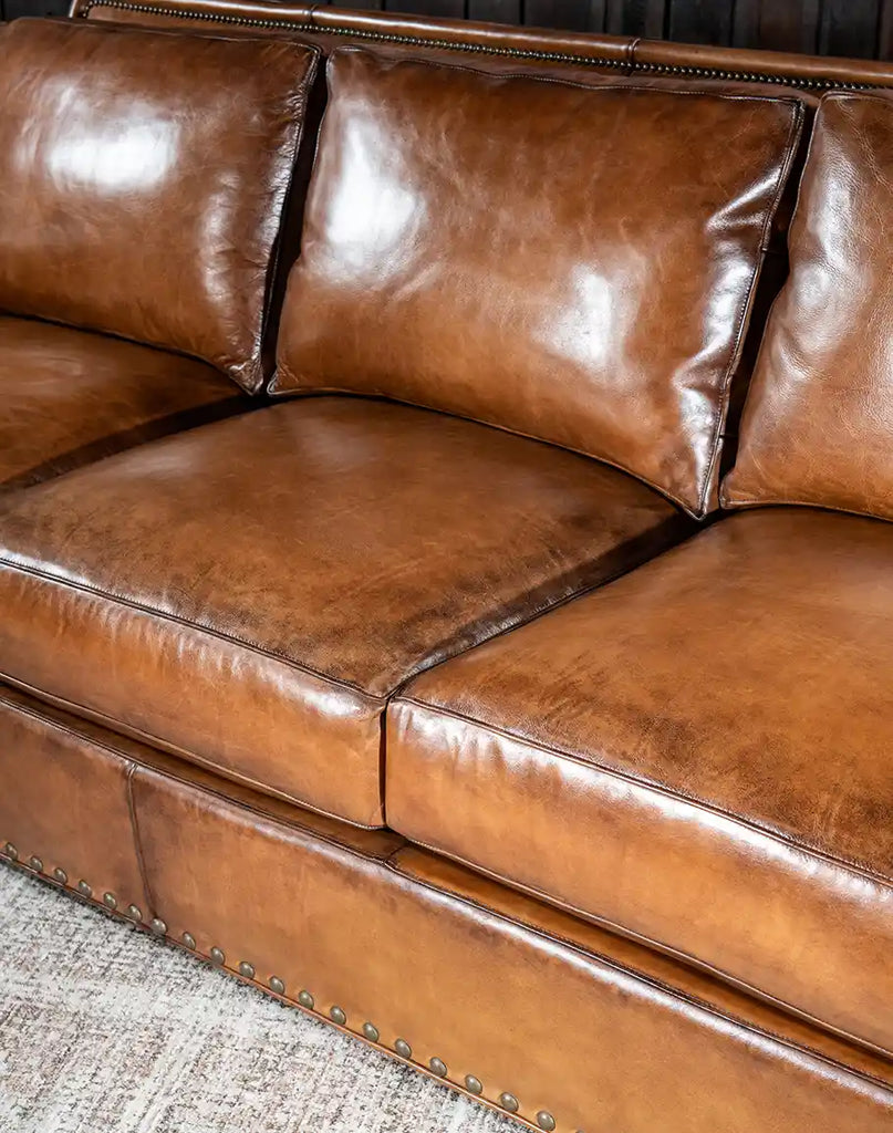 Image highlighting the plush, comfortable cushions of the Jefferson Leather Sofa.