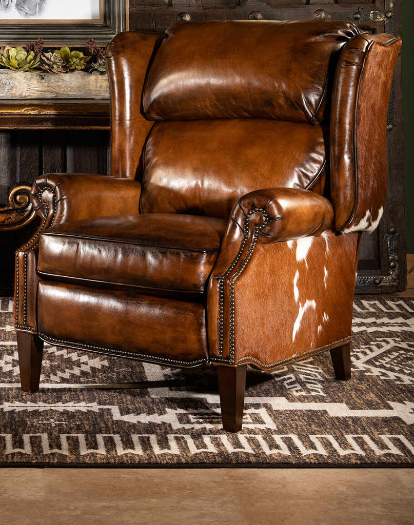 A proudly Made in USA tag displayed on the Scottie Leather Recliner, emphasizing its high-quality American craftsmanship.