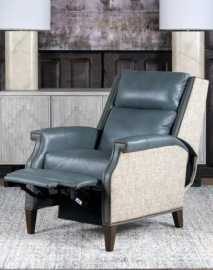 The recliner fully extended, showcasing its smooth reclining function and plush cushioning for ultimate relaxation.