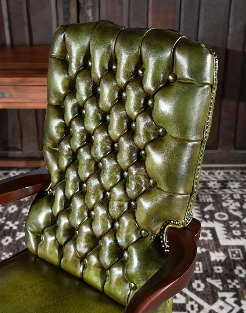 Detailed view of the Norton Olive Executive Desk Chair's plush leather seat for optimal comfort.