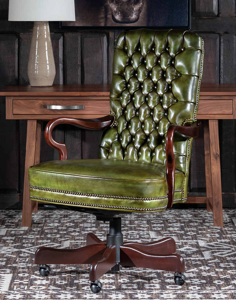 Norton Olive Executive Desk Chair, showcasing premium full-grain leather and ergonomic design.