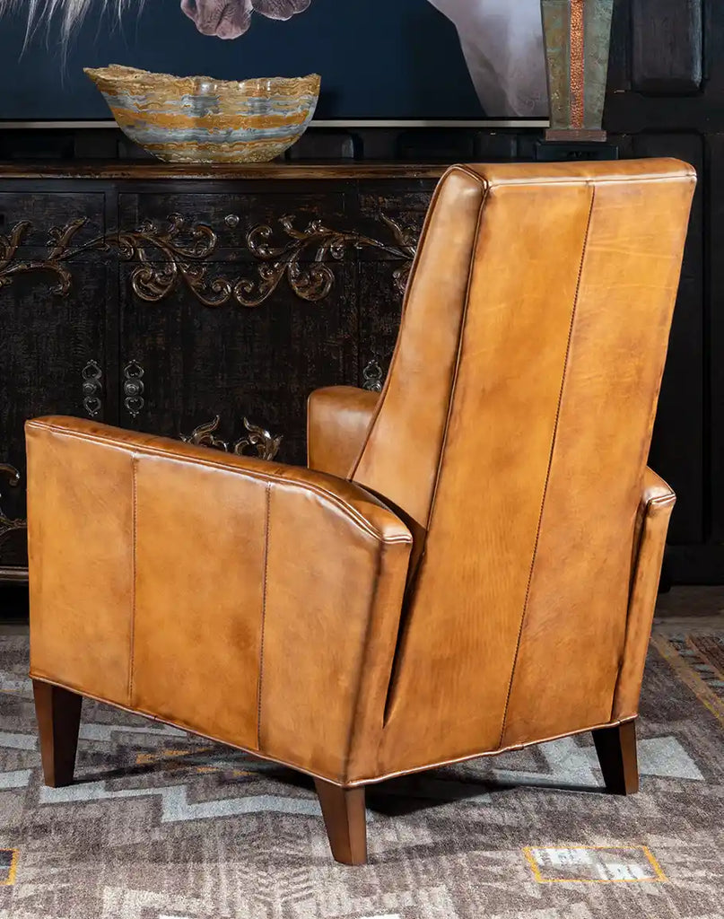 Rear view of the Ramses Saddle Leather Recliner, featuring high-quality saddle leather and expert craftsmanship.