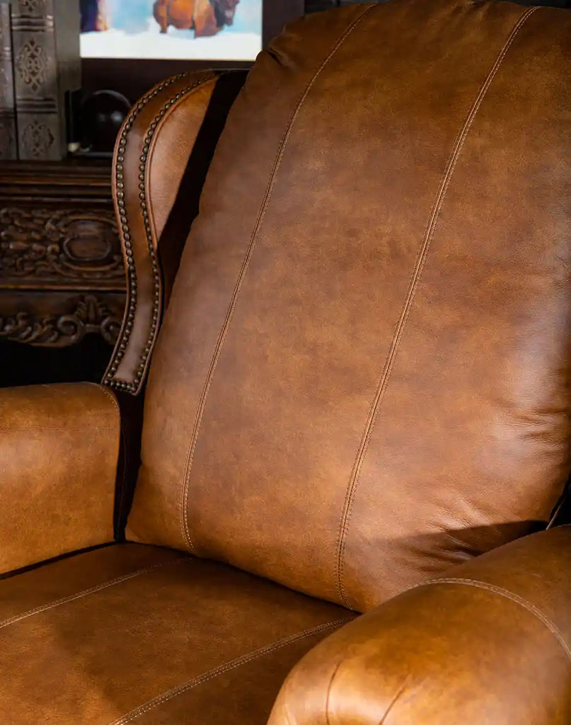 Plush pillow back of the Rancher Brindle Recliner providing excellent comfort and support.