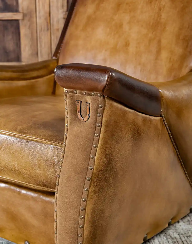 American-made Lucy Leather Chair, blending rustic charm with modern refinement.