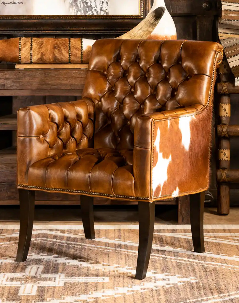 Front view of the Revo Tufted Leather Chair showcasing its timeless tufted design and premium American-sourced leather.