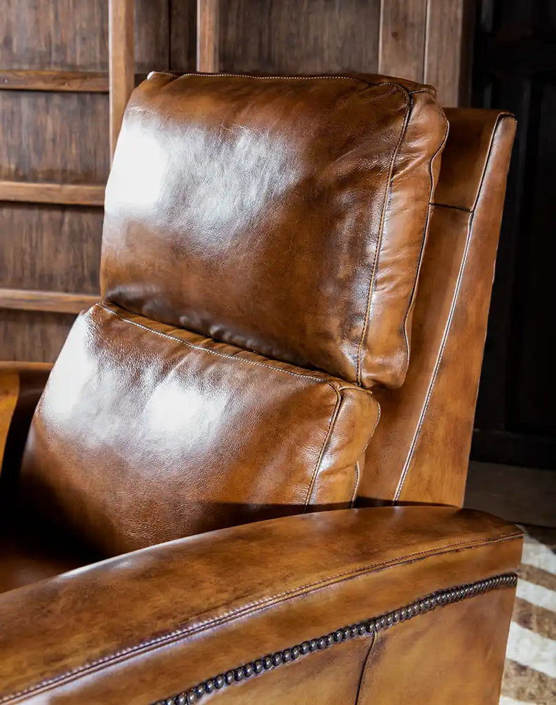 Close-up of the sophisticated bustle back on the Revolt Bourbon Recliner for enhanced support and style.