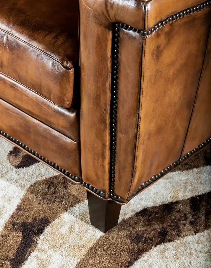 View of the sturdy hardwood frame on the Revolt Bourbon Recliner, showcasing its durable construction.