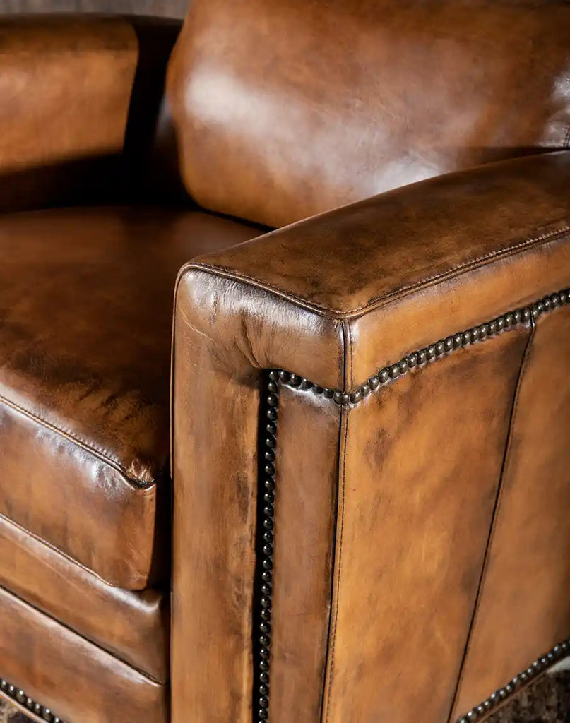 Detailed view of the tapered arm design on the Revolt Bourbon Recliner, adding modern rustic charm.