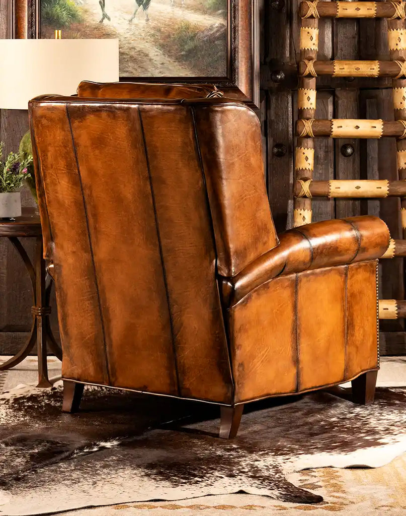 Rear view of the Richard King Recliner highlighting the craftsmanship and seamless leather finish.