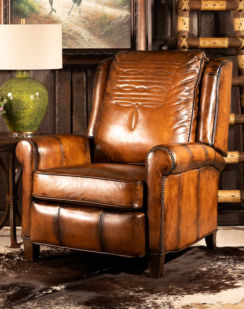 Richard King Recliner featuring rich, hand-finished leather and elegant Western-style design.