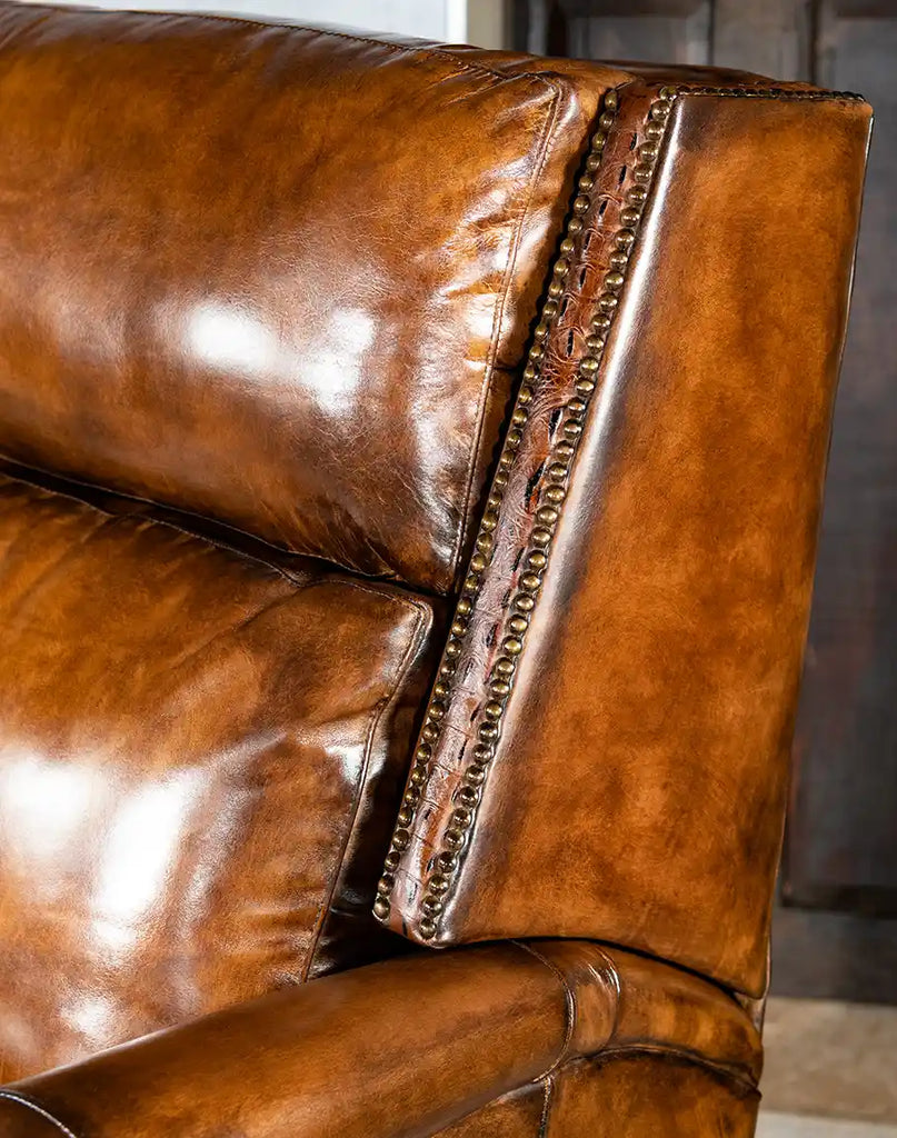 A close-up of the chair’s precise stitching and seamwork, ensuring durability and attention to detail.