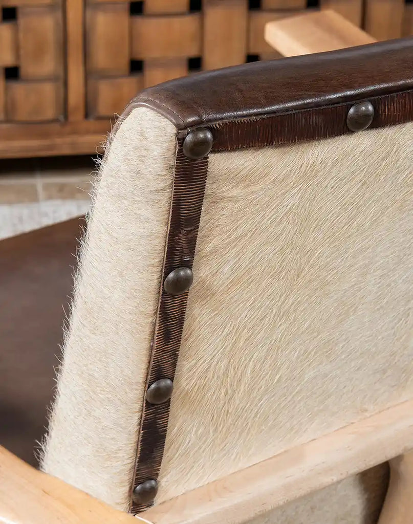 Close-up of the Robin Leather Chair’s hand-stitched upholstery.