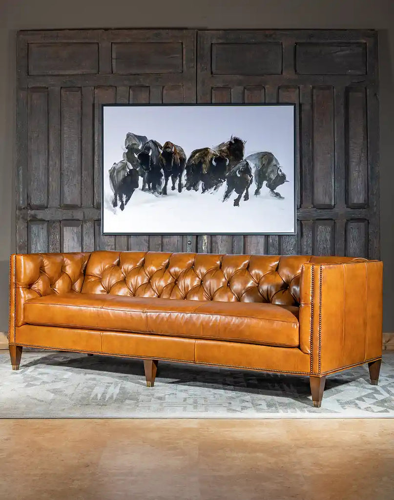 Side profile of the Rochfort Chesterfield Sofa, showcasing its sleek, timeless design and premium craftsmanship.