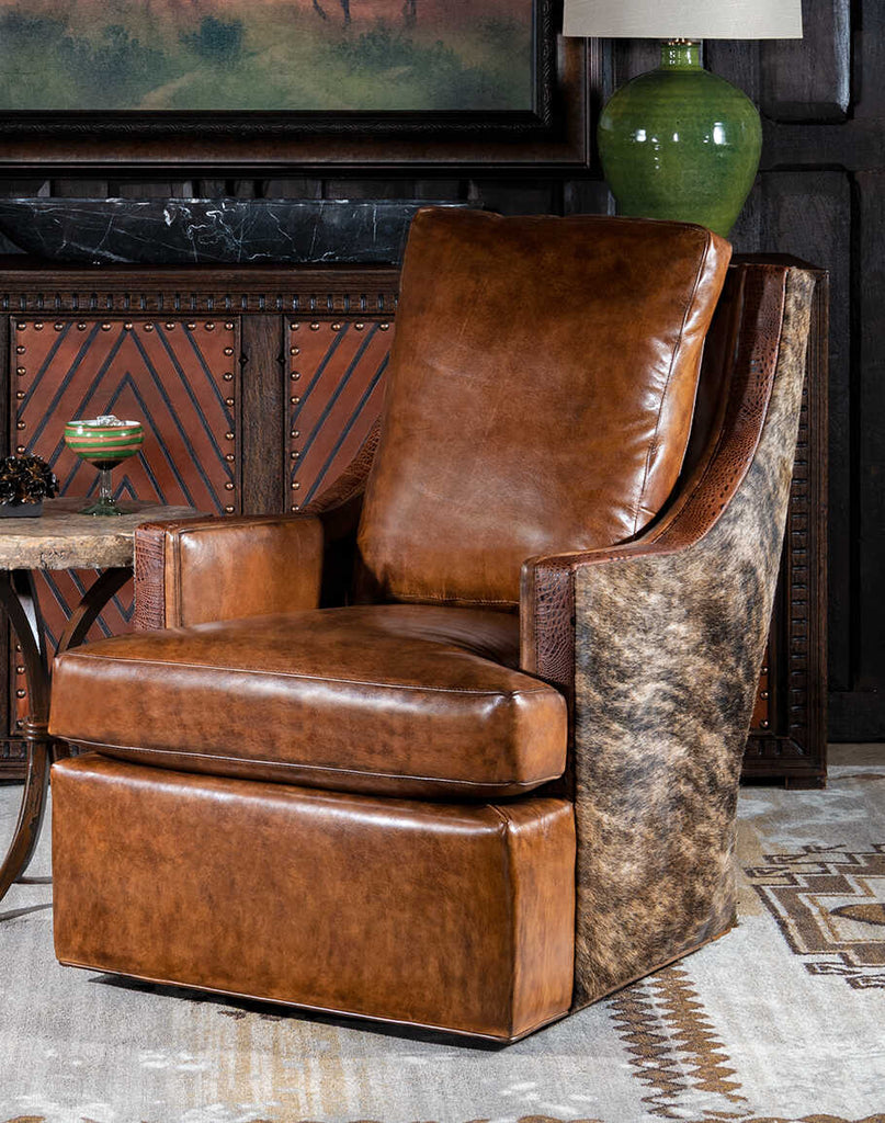 Rover Swivel Chair showcasing its rich full-grain leather upholstery and luxurious design.