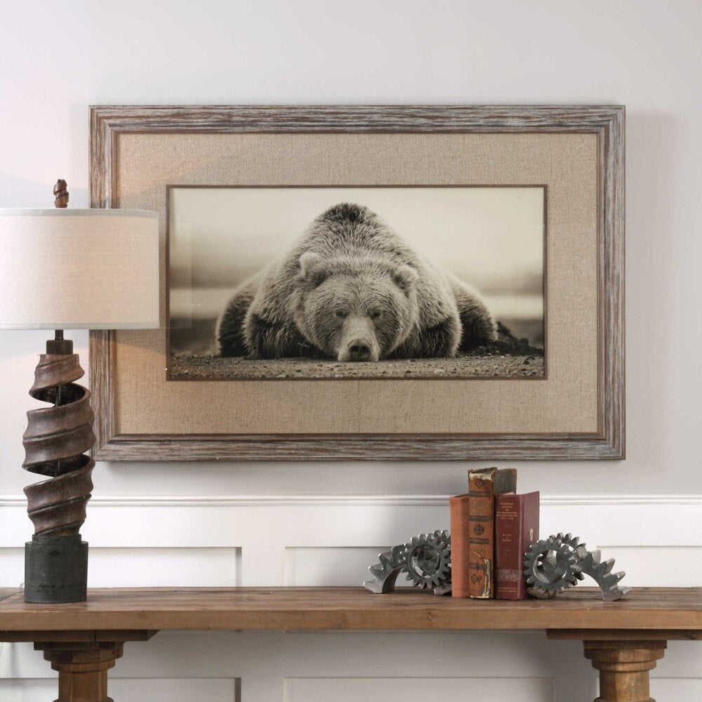 Wall-mounted sepia-toned polar bear print by Ph Burchett