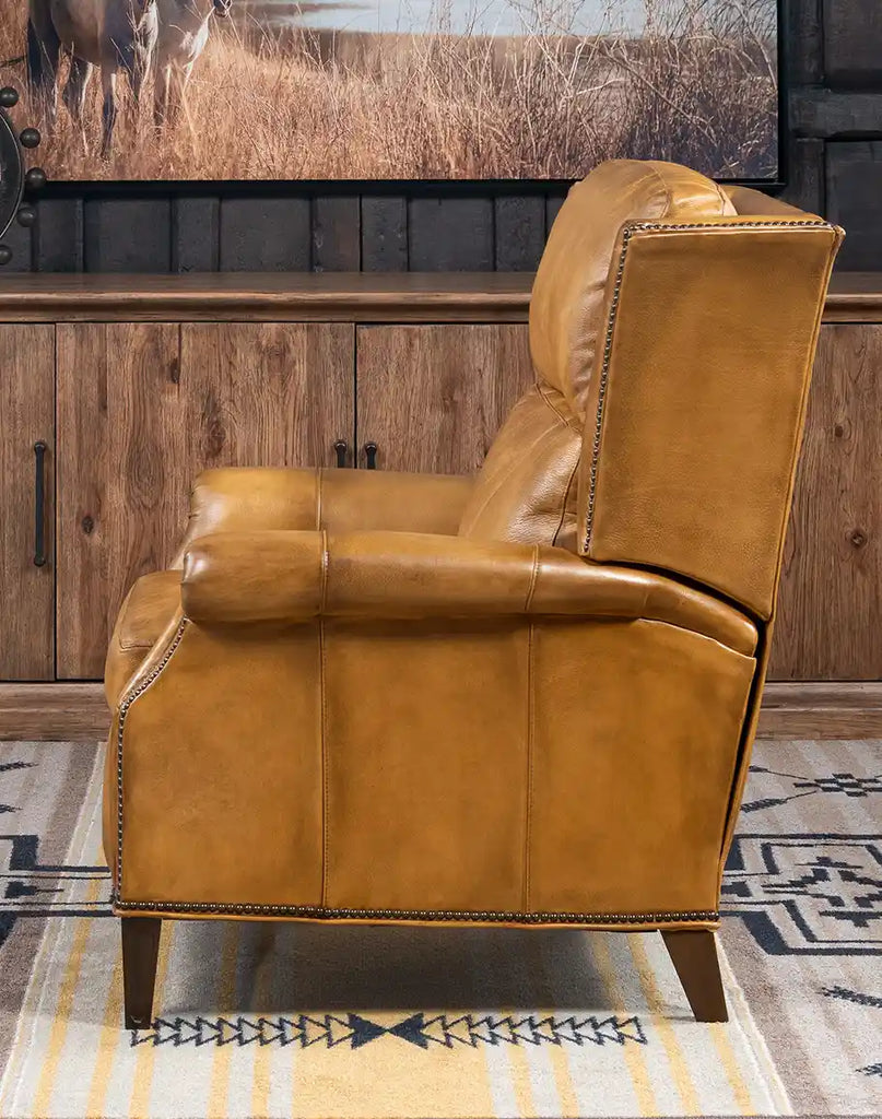 Side profile of the St. Lauriat Recliner emphasizing its sleek arm design and luxurious finish.