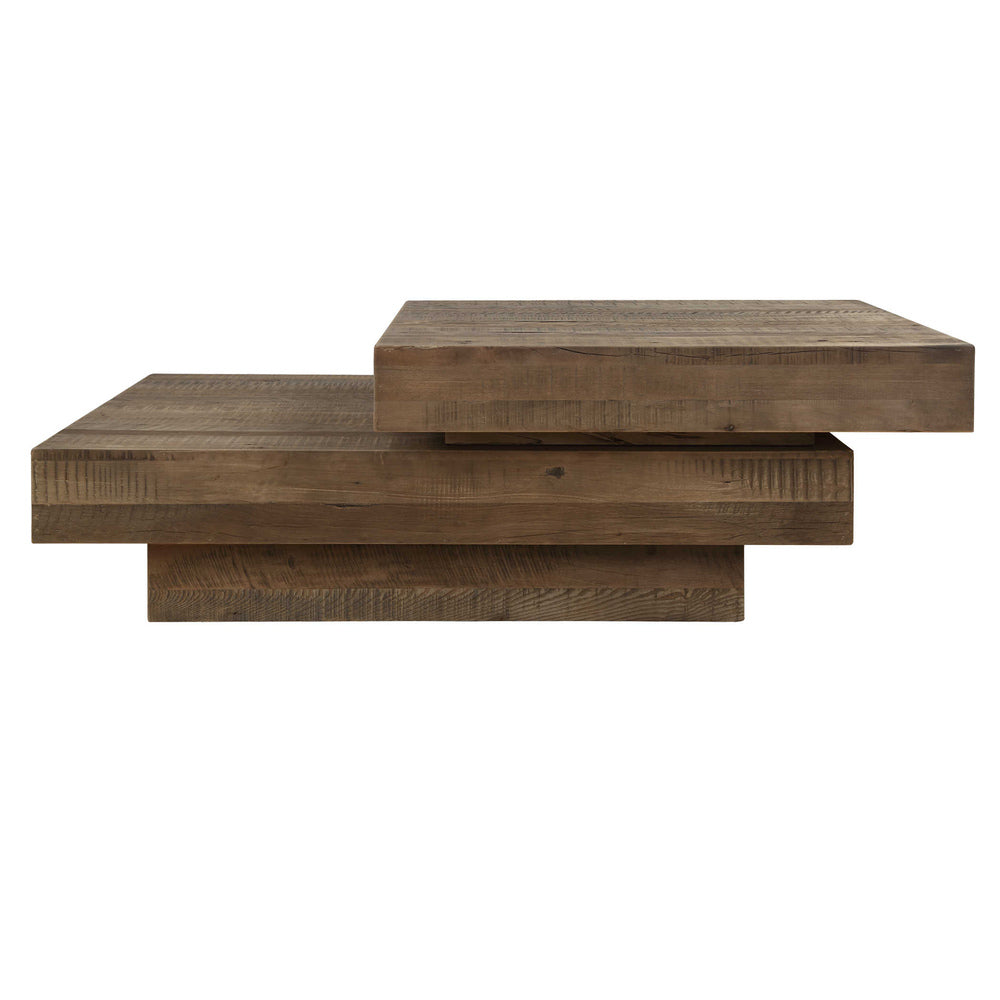 Reclaimed oak coffee table with organic design and rustic character in every detail.