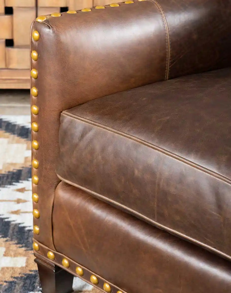 View emphasizing the spacious and supportive seating of the Cassie Brown Leather Chair.