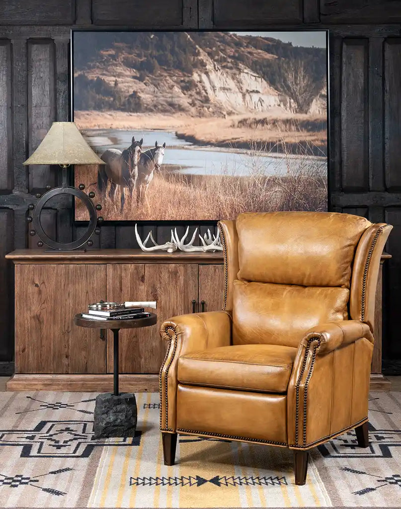 St. Lauriat Recliner placed in a rustic living room setup, blending style with comfort.